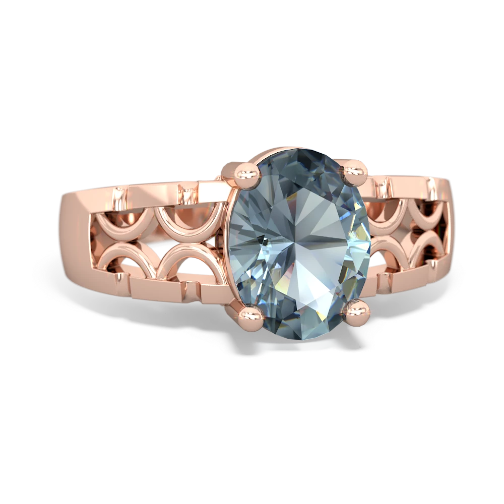 Aquamarine Art Deco Filigree 14K Rose Gold ring R2322