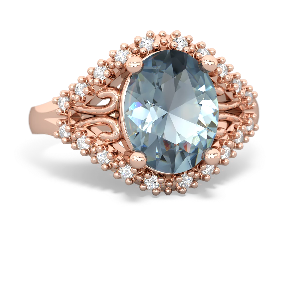 Aquamarine Antique Style Cocktail 14K Rose Gold ring R2564