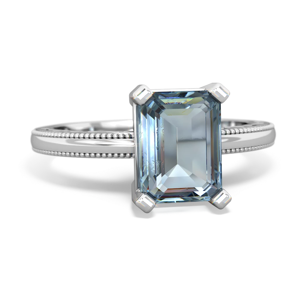 Aquamarine Milgrain Scroll 14K White Gold ring R2338