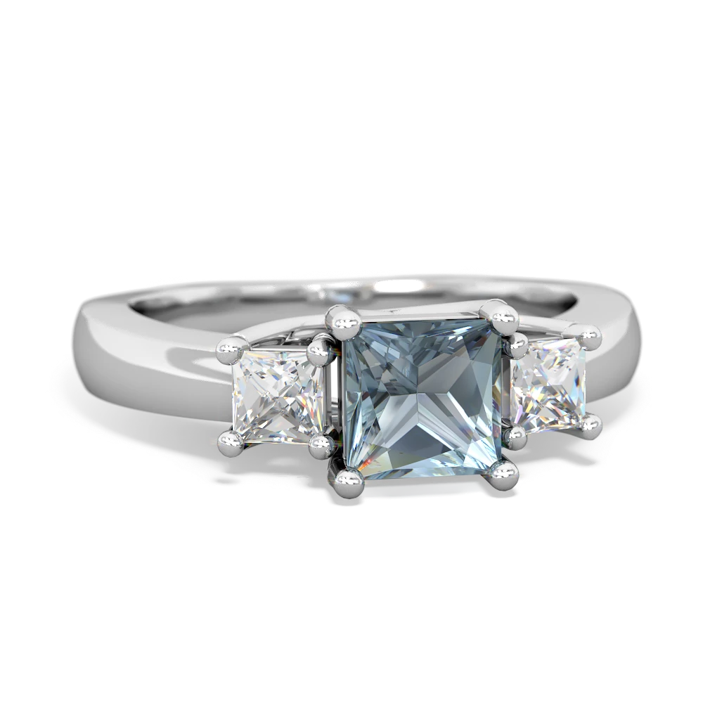 Aquamarine Three Stone Trellis 14K White Gold ring R4015