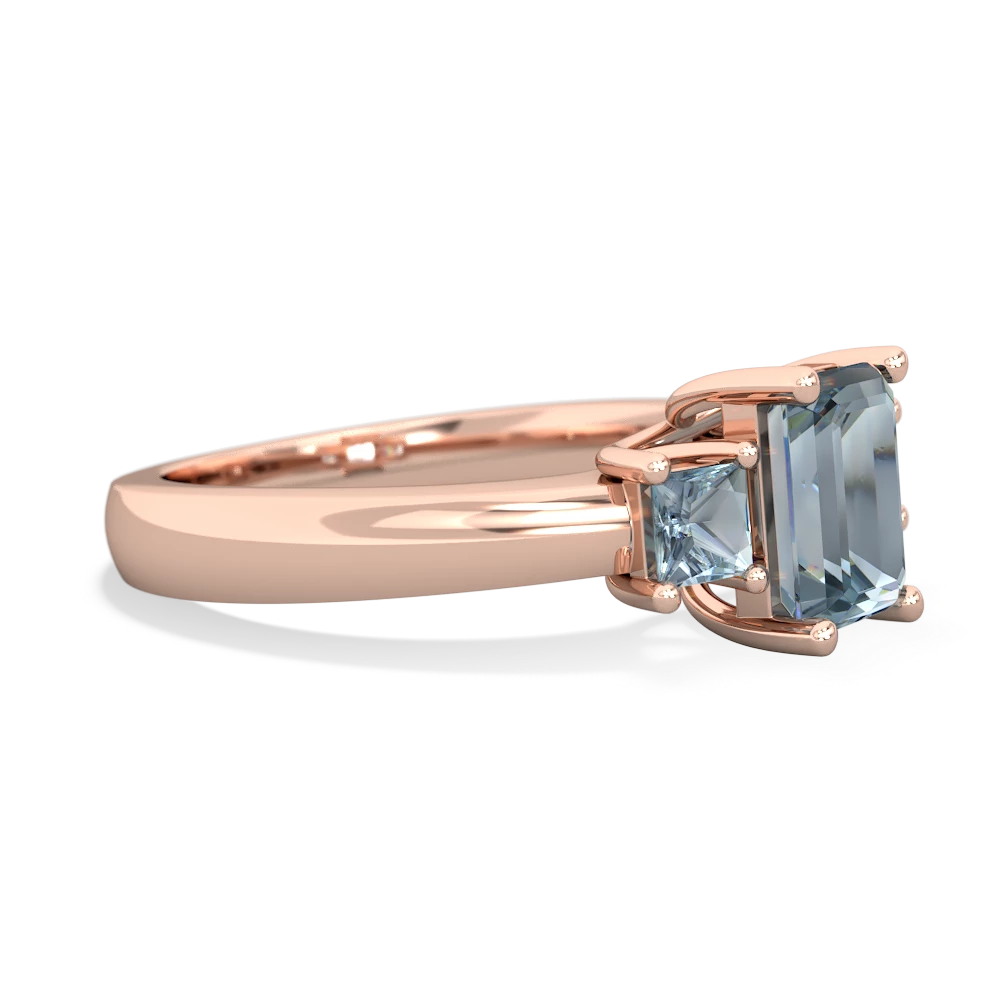 Aquamarine Three Stone Emerald-Cut Trellis 14K Rose Gold ring R4021