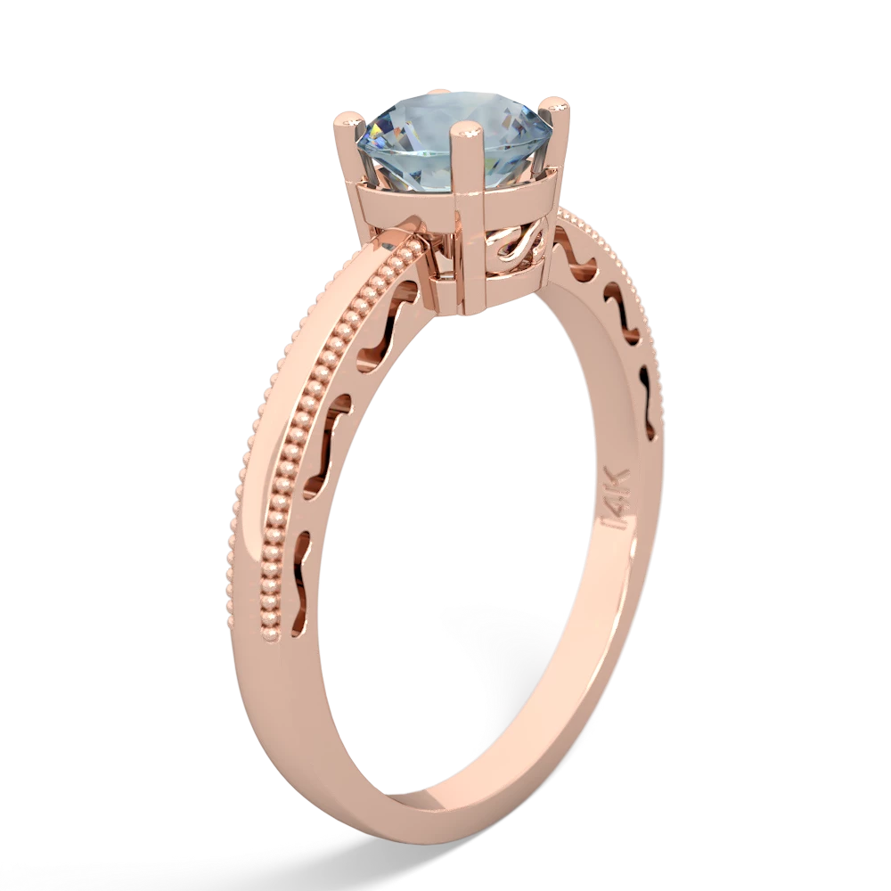 Aquamarine Milgrain Filigree 14K Rose Gold ring R5090