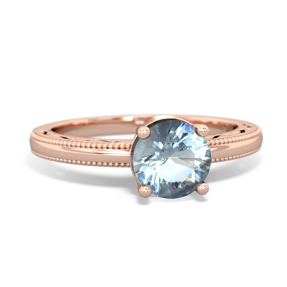 Aquamarine Milgrain Filigree 14K Rose Gold ring R5090