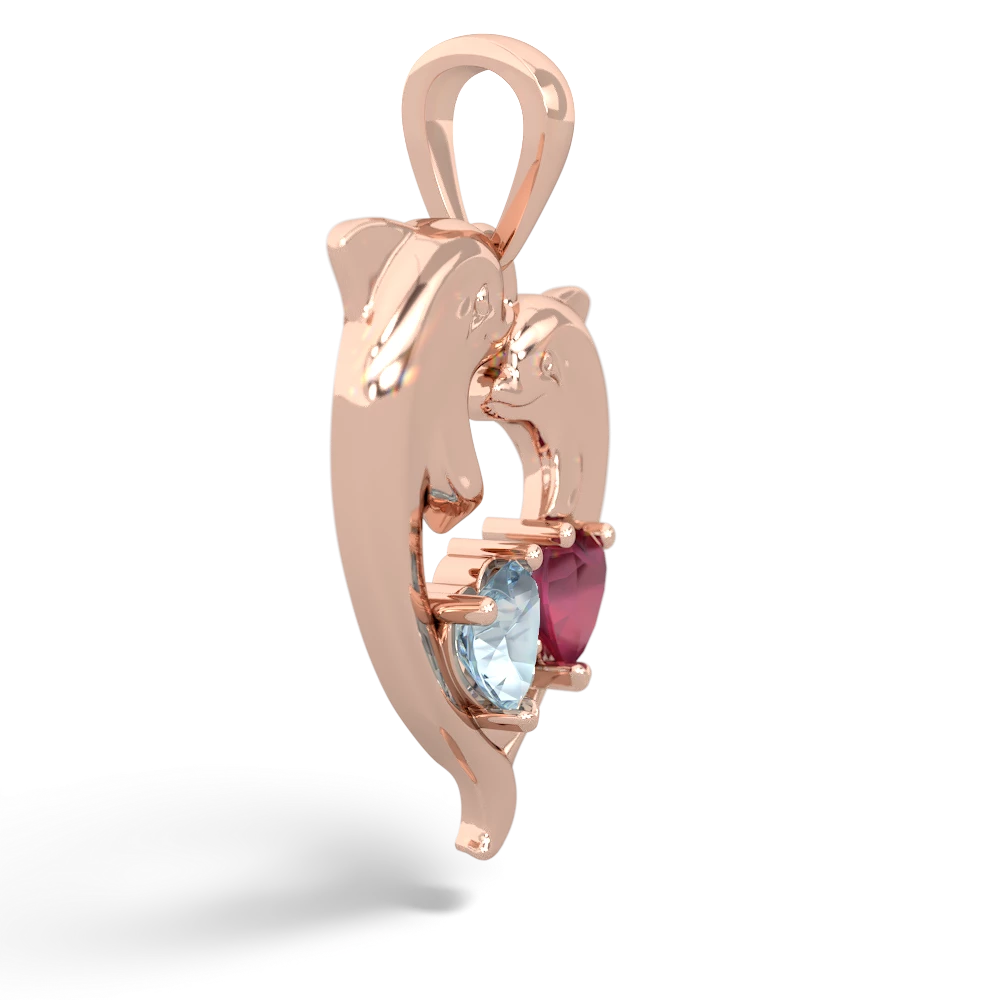 Aquamarine Dolphin Heart 14K Rose Gold pendant P5820