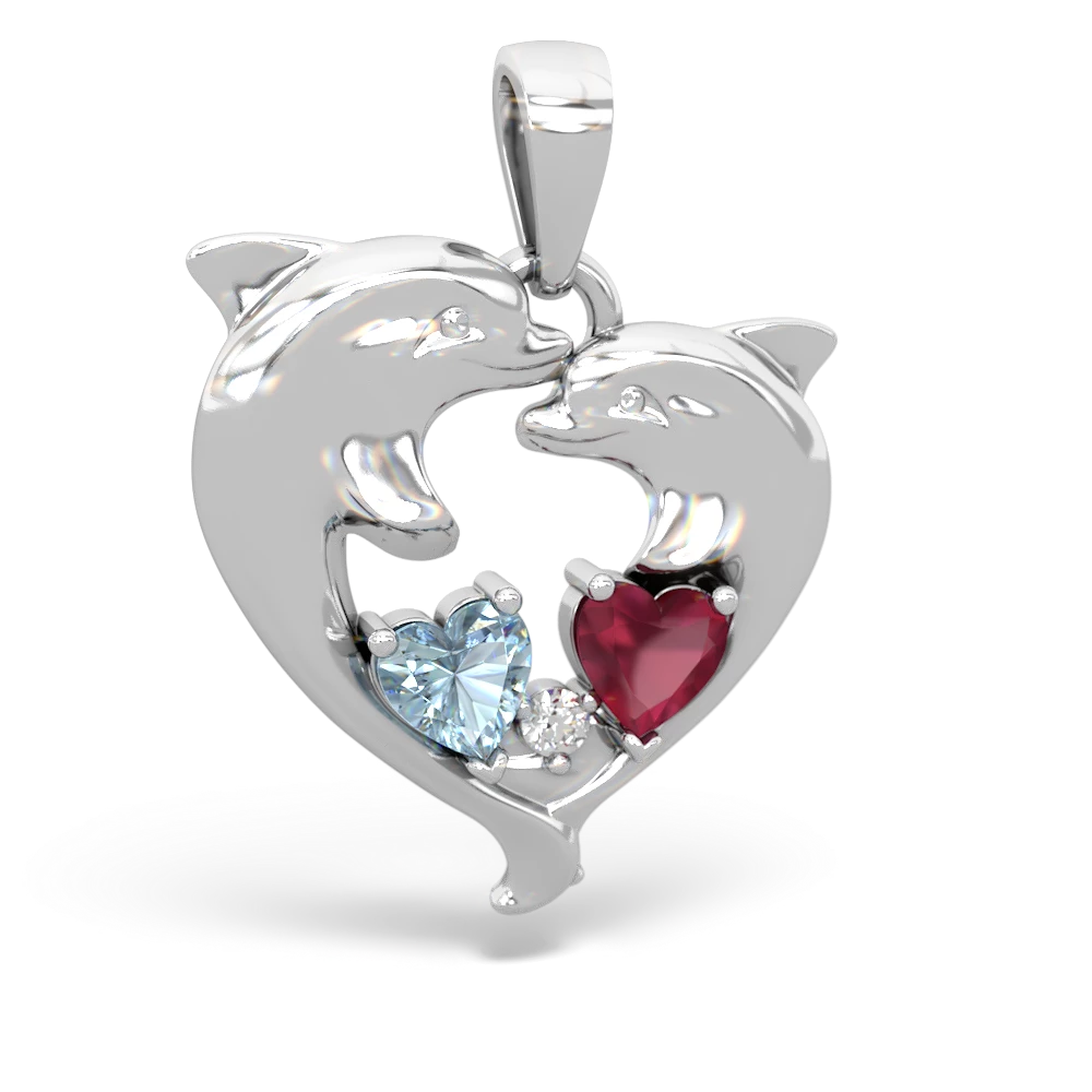 Aquamarine Dolphin Heart 14K White Gold pendant P5820