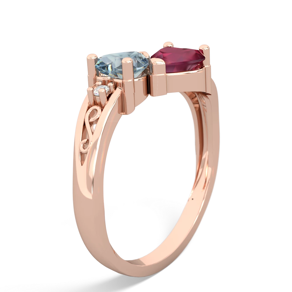 Aquamarine Snuggling Hearts 14K Rose Gold ring R2178