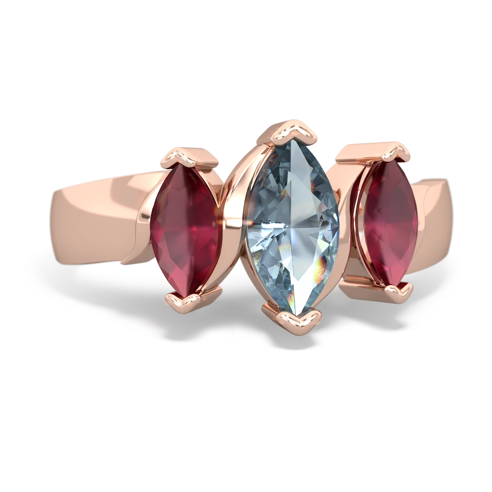 Aquamarine Three Peeks 14K Rose Gold ring R2433