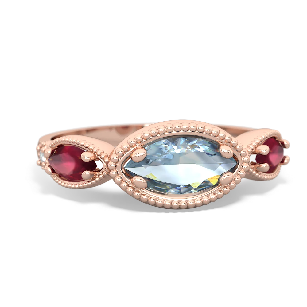 Aquamarine Milgrain Marquise 14K Rose Gold ring R5700