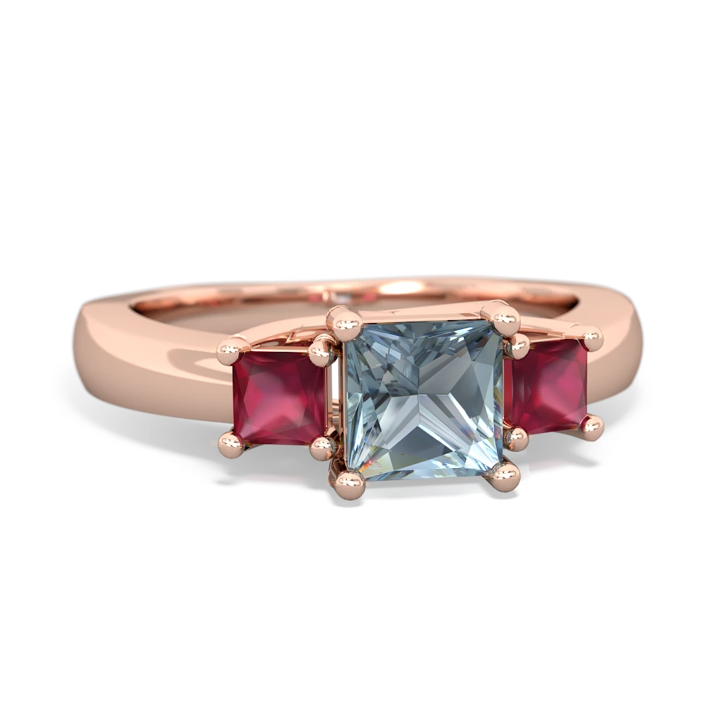 Aquamarine Three Stone Trellis 14K Rose Gold ring R4015