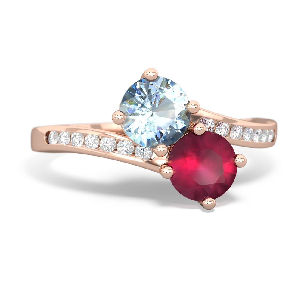 Aquamarine Channel Set Two Stone 14K Rose Gold ring R5303