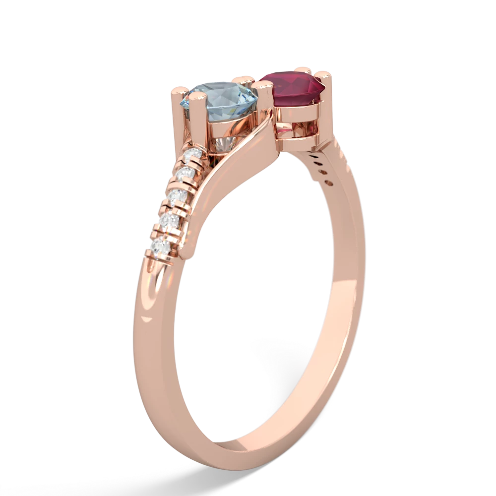 Aquamarine Infinity Pave Two Stone 14K Rose Gold ring R5285