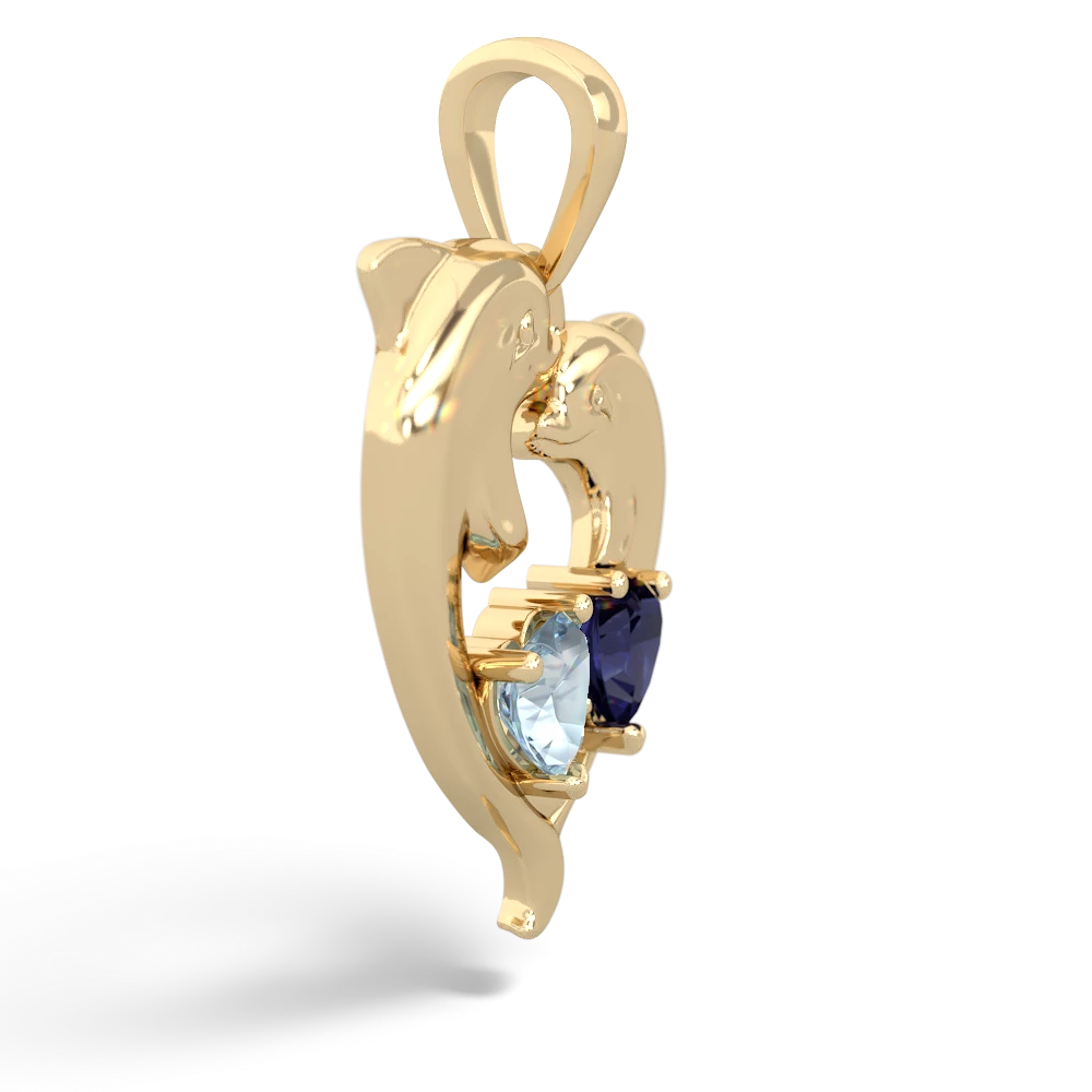 Aquamarine Dolphin Heart 14K Yellow Gold pendant P5820