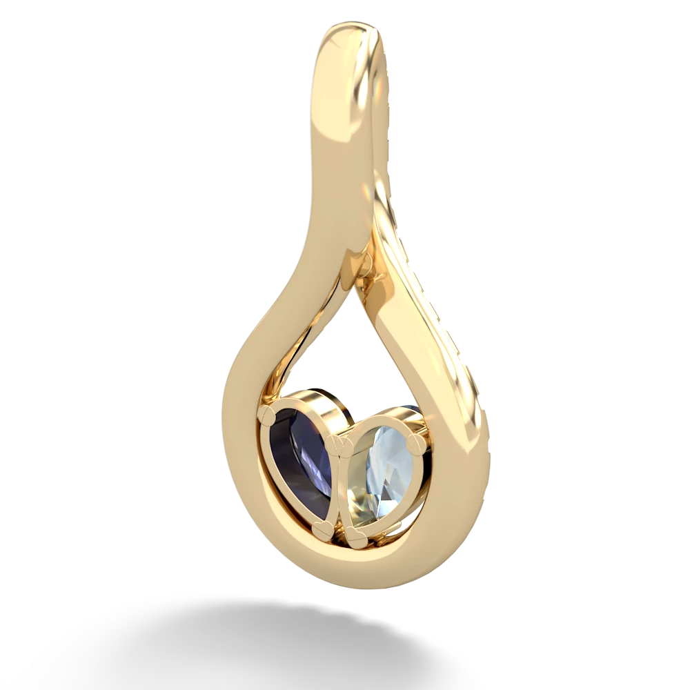 Aquamarine Pave Twist 'One Heart' 14K Yellow Gold pendant P5360