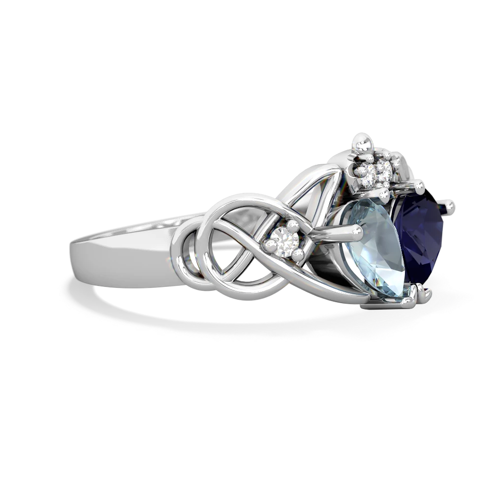 Aquamarine 'One Heart' Celtic Knot Claddagh 14K White Gold ring R5322