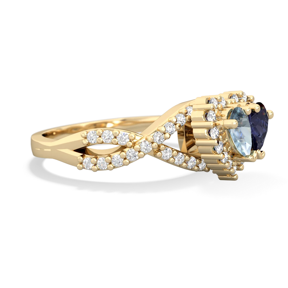 Aquamarine Diamond Twist 'One Heart' 14K Yellow Gold ring R2640HRT