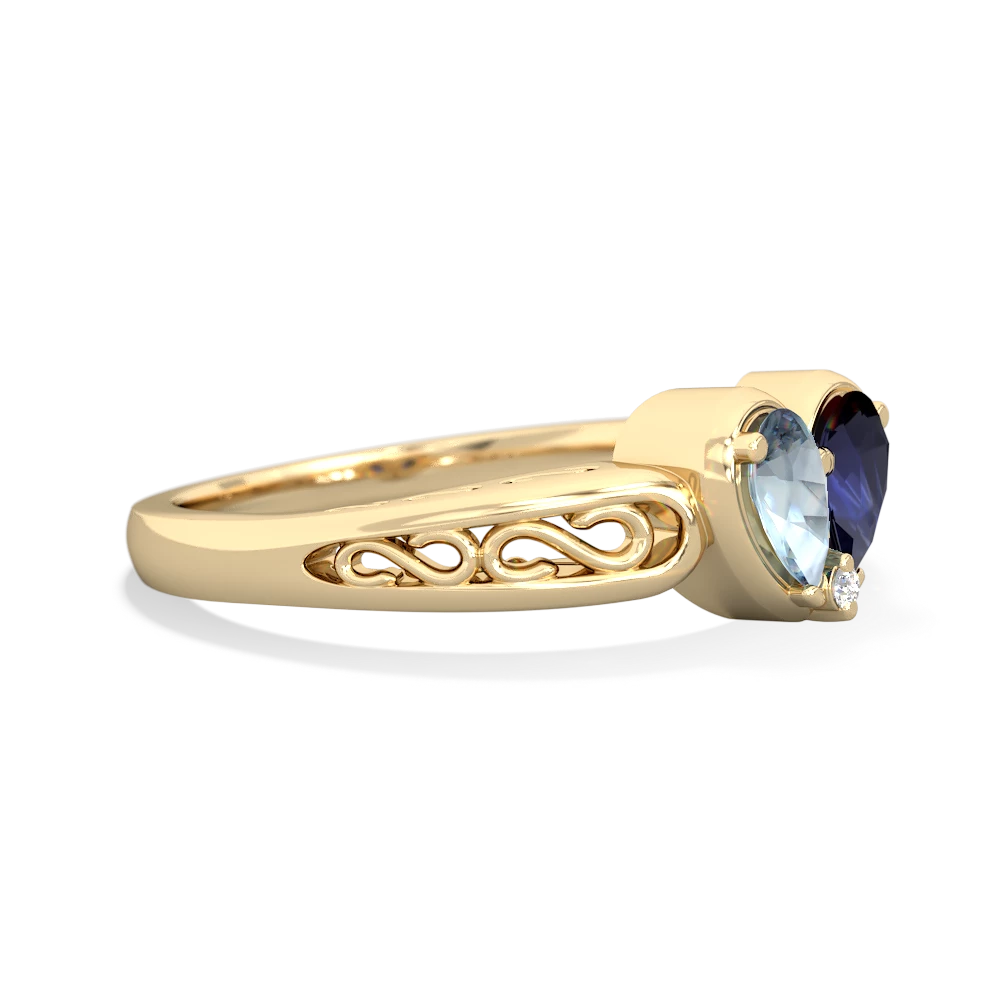 Aquamarine Filligree 'One Heart' 14K Yellow Gold ring R5070