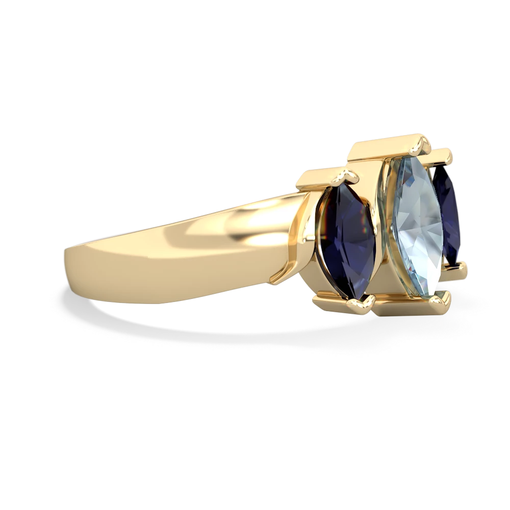 Aquamarine Three Peeks 14K Yellow Gold ring R2433