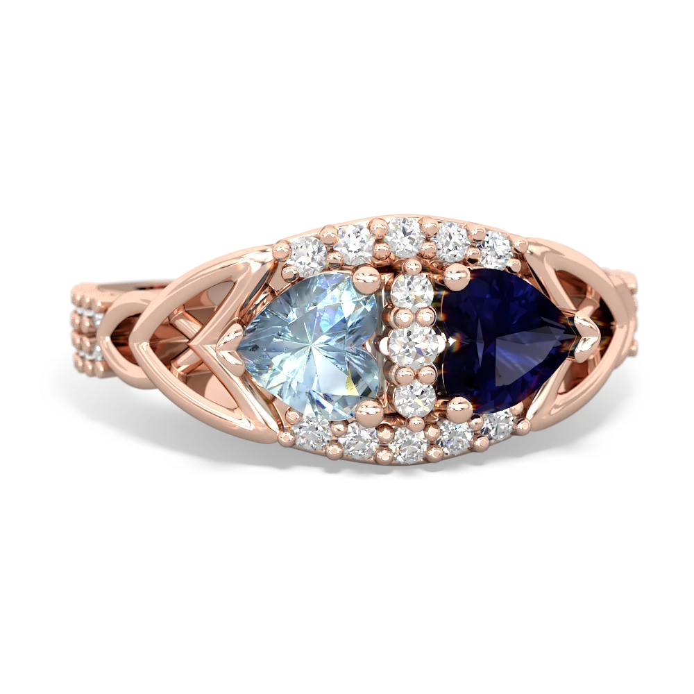 Aquamarine Sparkling Celtic Knot 14K Rose Gold ring R2645