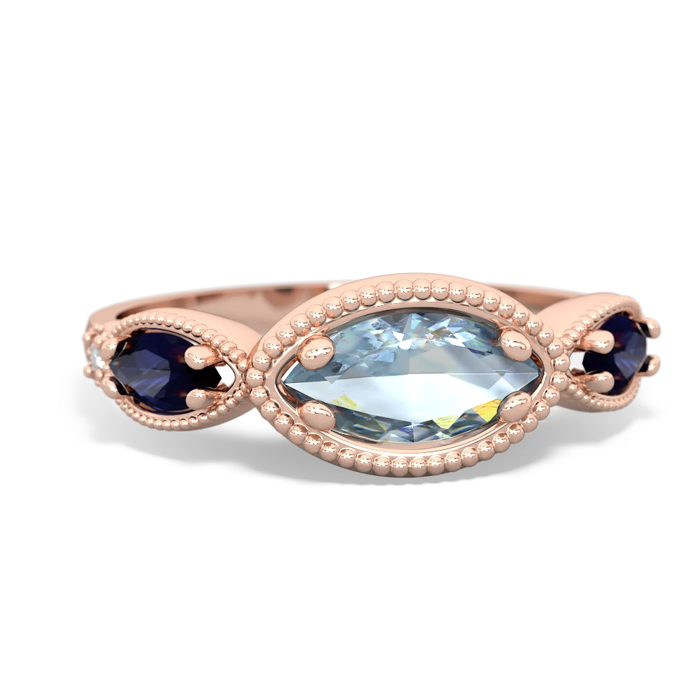 Aquamarine Milgrain Marquise 14K Rose Gold ring R5700