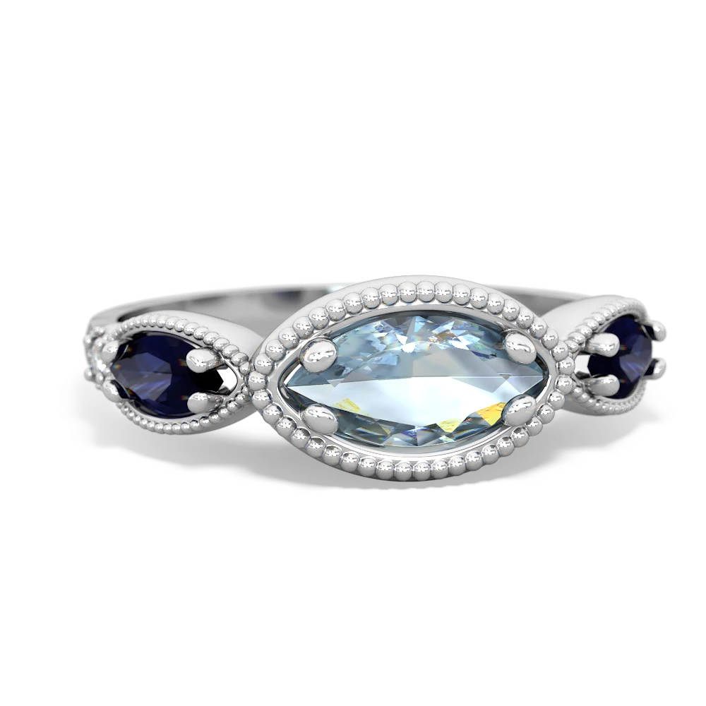 Aquamarine Milgrain Marquise 14K White Gold ring R5700