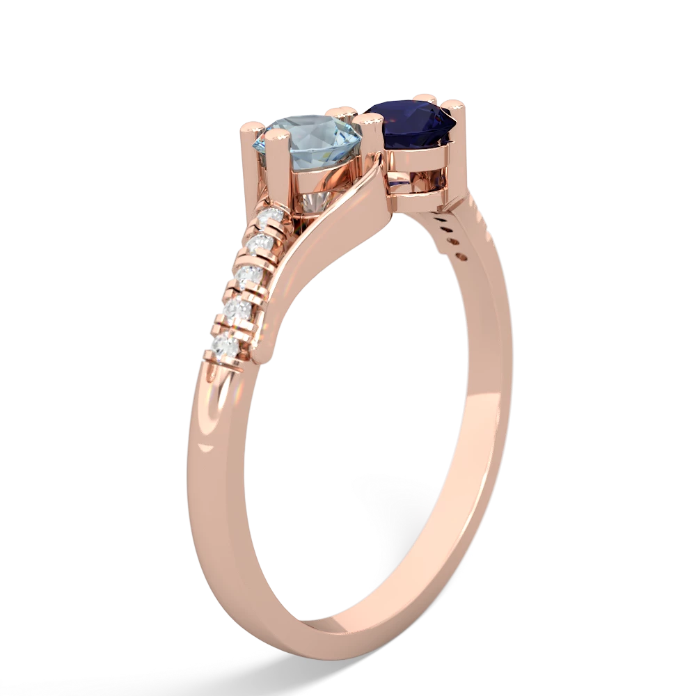 Aquamarine Infinity Pave Two Stone 14K Rose Gold ring R5285