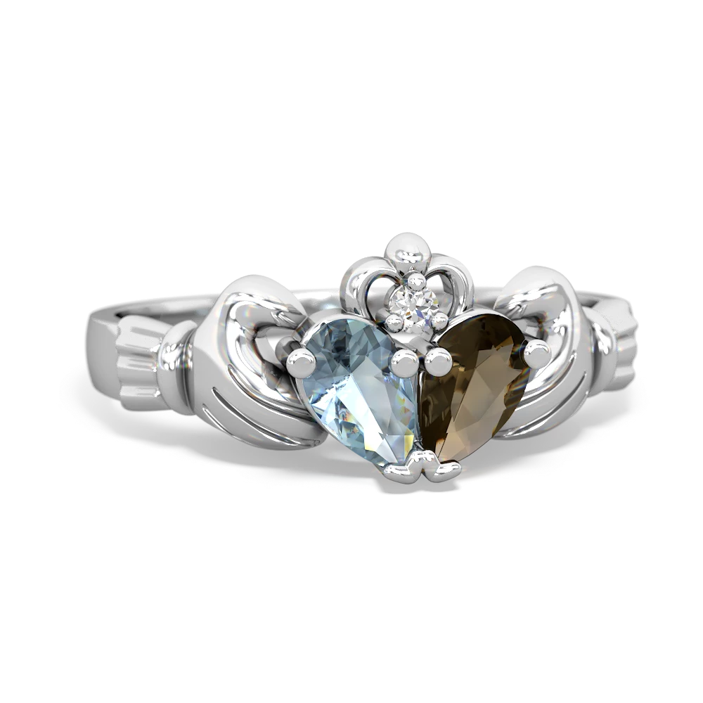 Aquamarine 'Our Heart' Claddagh 14K White Gold ring R2388