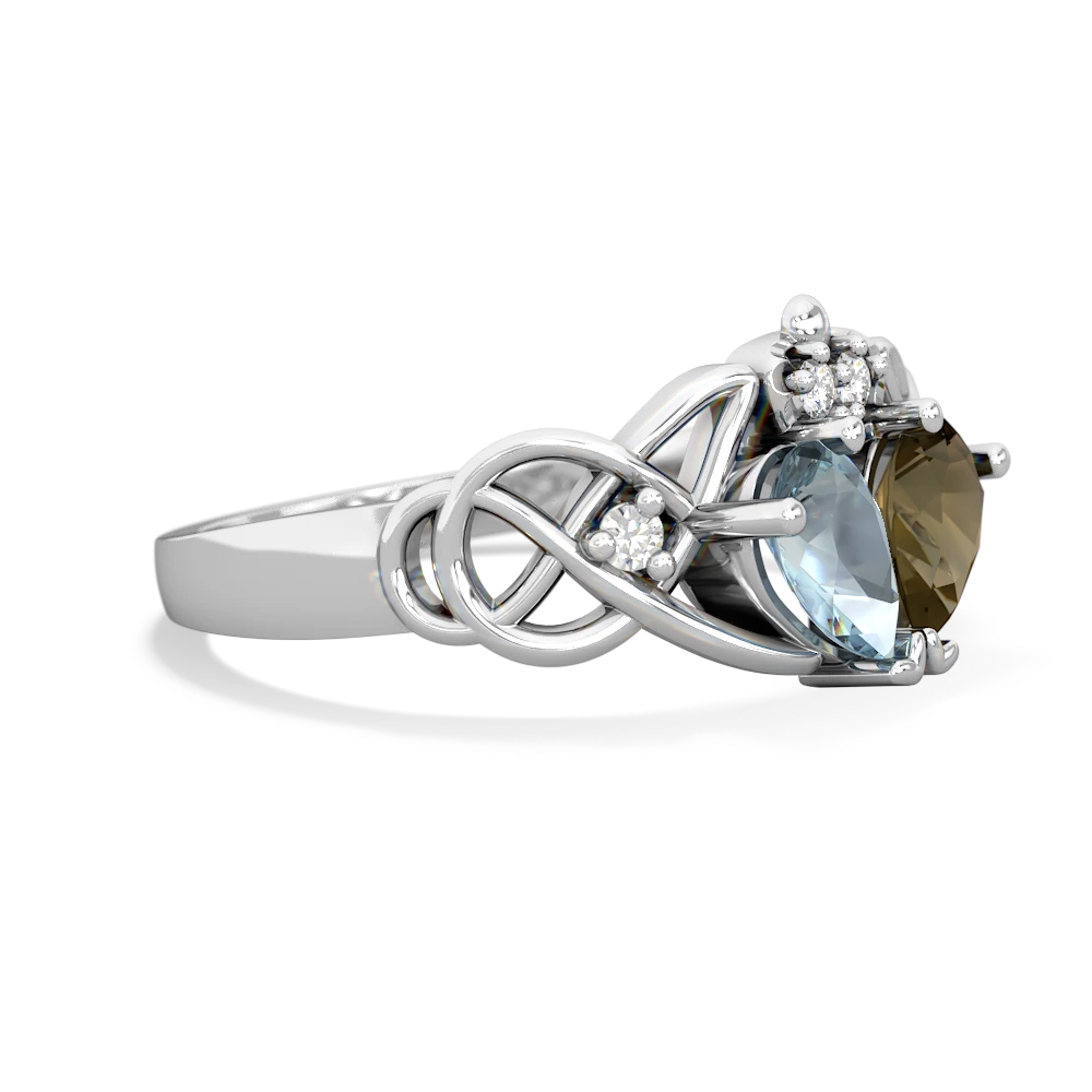 Aquamarine 'One Heart' Celtic Knot Claddagh 14K White Gold ring R5322