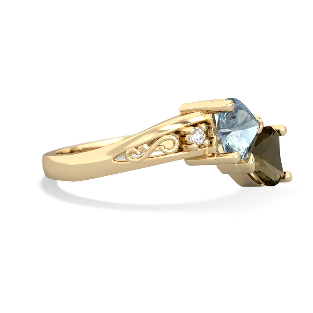 Aquamarine Snuggling Hearts 14K Yellow Gold ring R2178