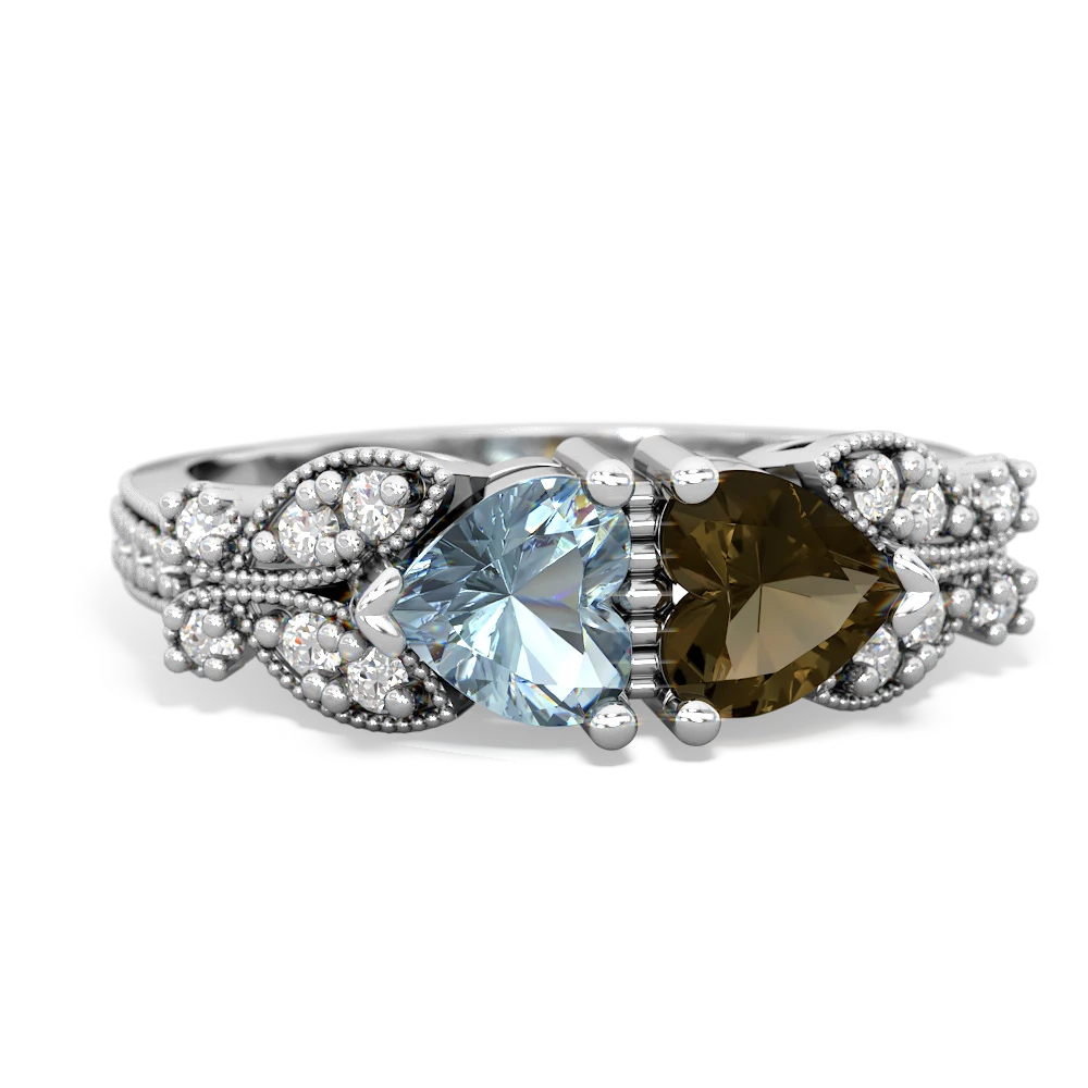 Aquamarine Diamond Butterflies 14K White Gold ring R5601