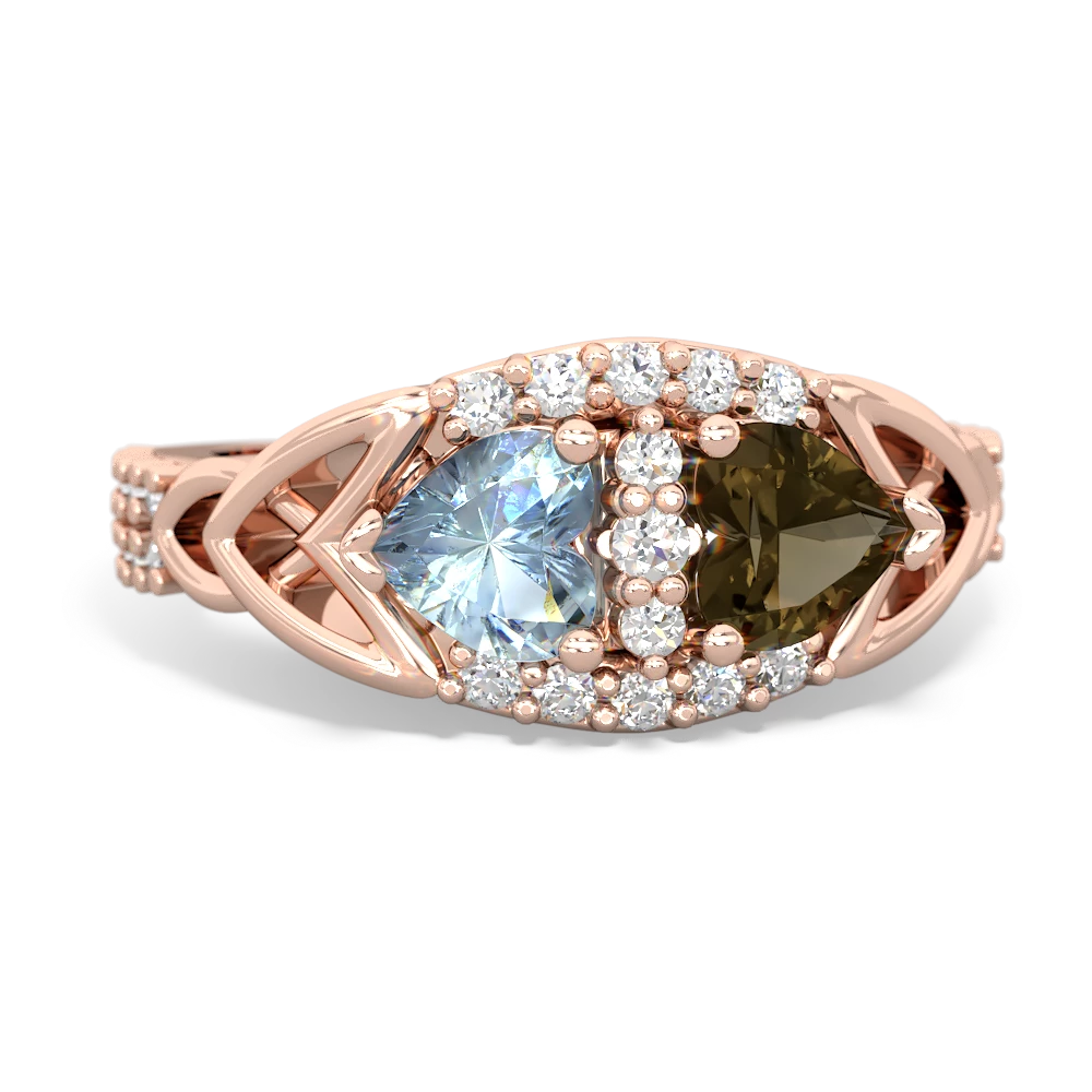 Aquamarine Sparkling Celtic Knot 14K Rose Gold ring R2645