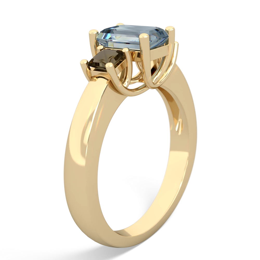 Aquamarine Three Stone Emerald-Cut Trellis 14K Yellow Gold ring R4021