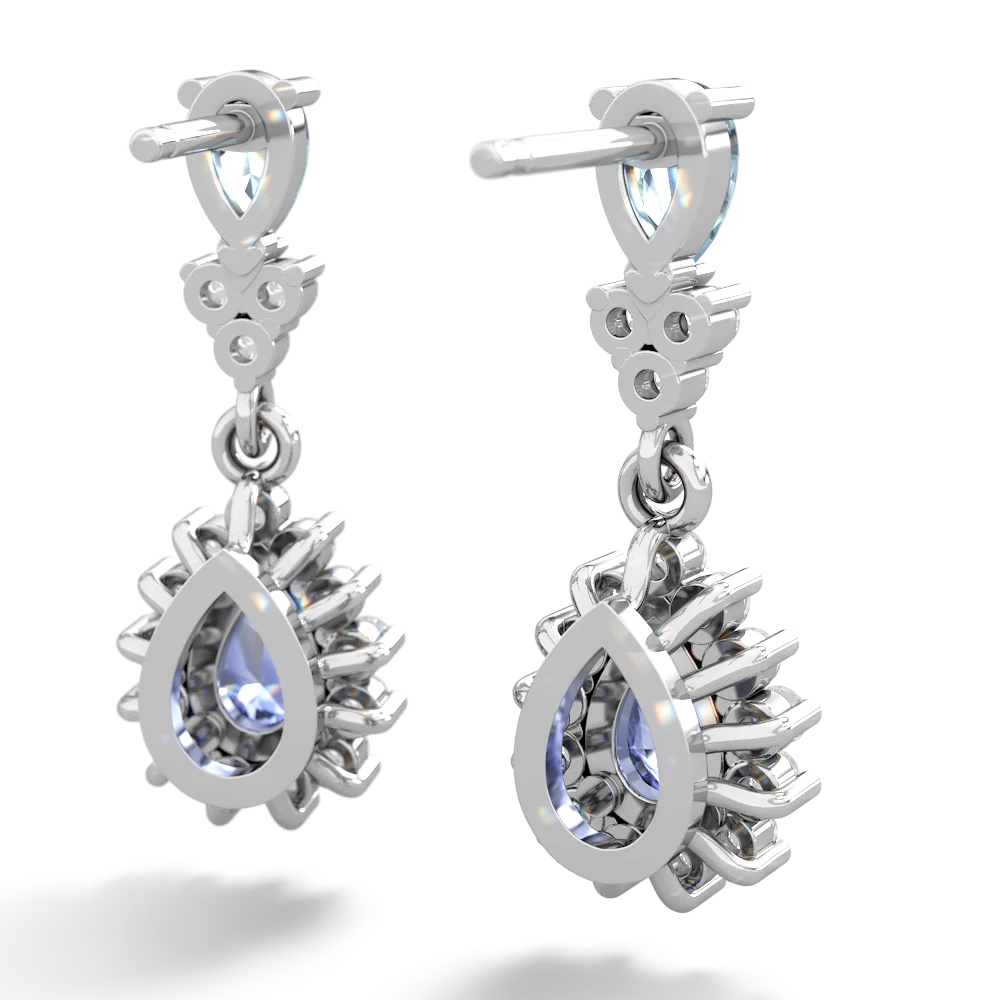 Aquamarine Halo Pear Dangle 14K White Gold earrings E1882