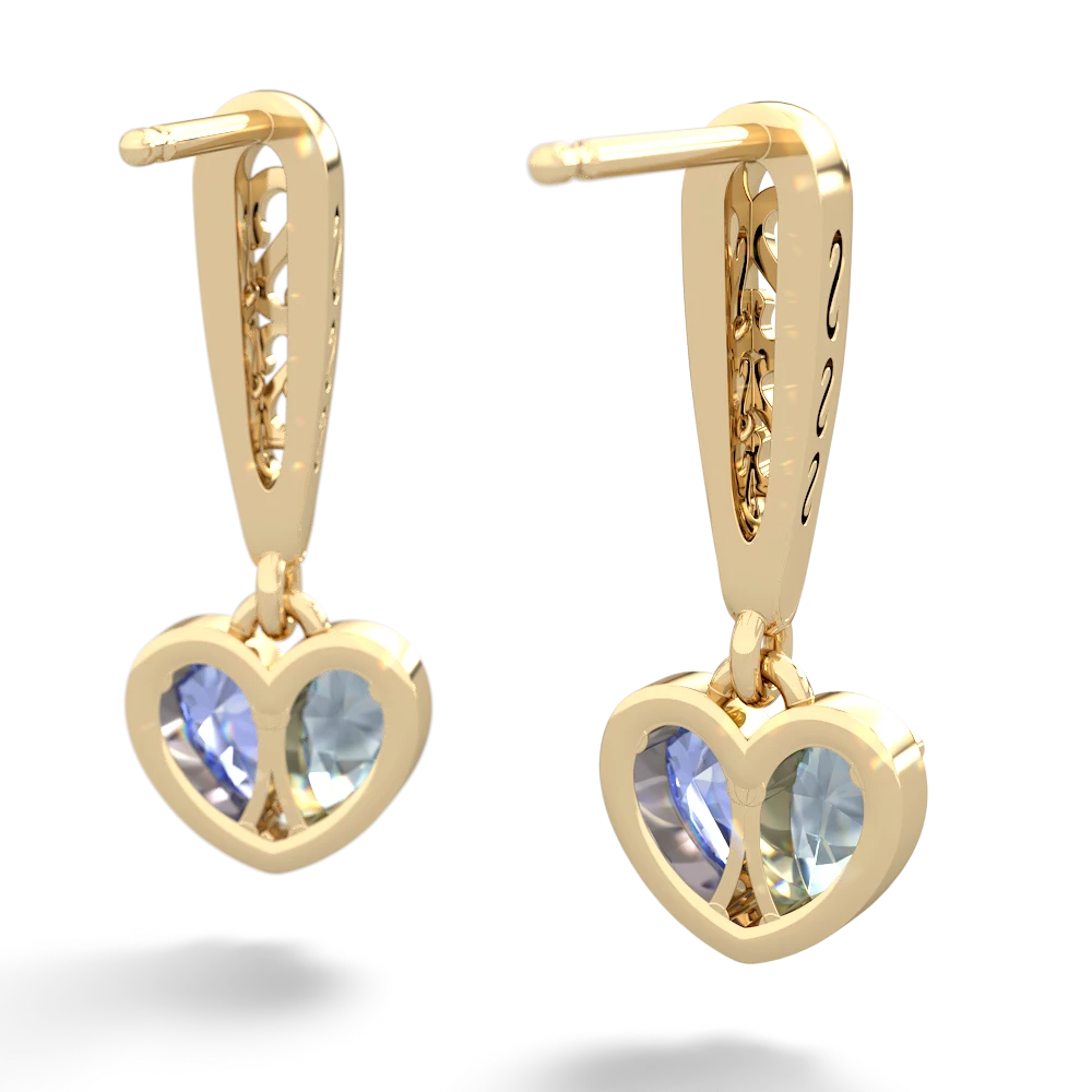 Aquamarine Filligree Heart 14K Yellow Gold earrings E5070