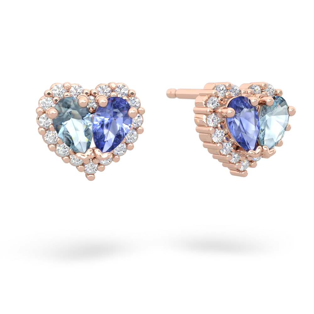 Aquamarine Halo 14K Rose Gold earrings E7008