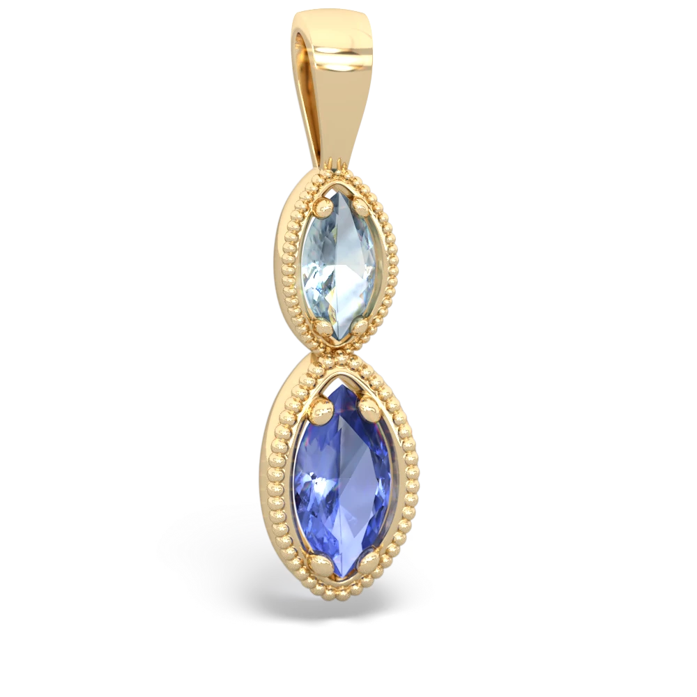 Aquamarine Antique-Style Halo 14K Yellow Gold pendant P5700