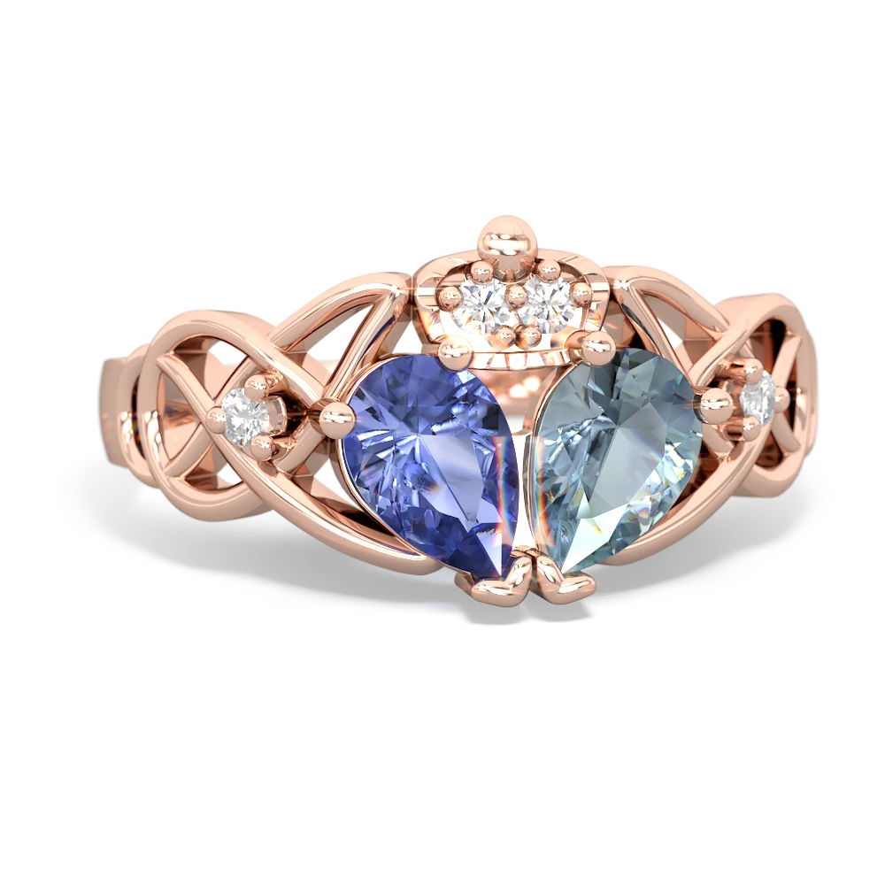 Aquamarine 'One Heart' Celtic Knot Claddagh 14K Rose Gold ring R5322