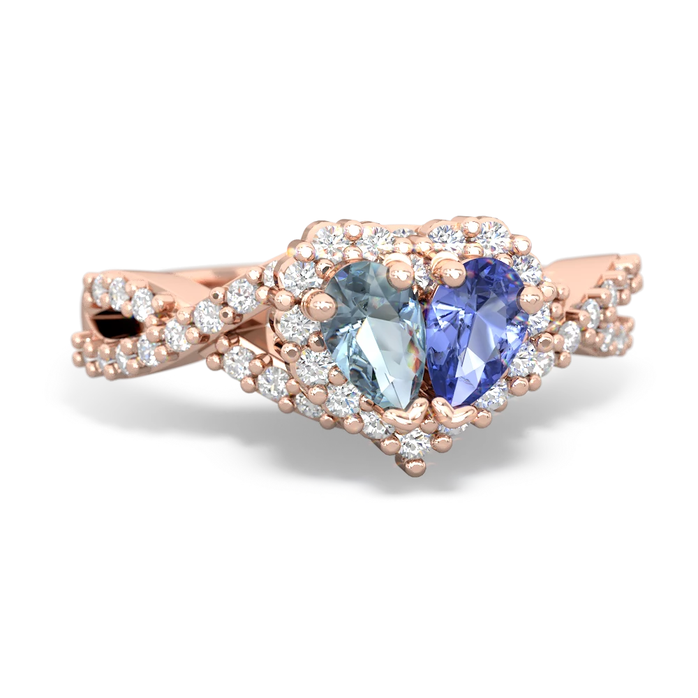 Aquamarine Diamond Twist 'One Heart' 14K Rose Gold ring R2640HRT