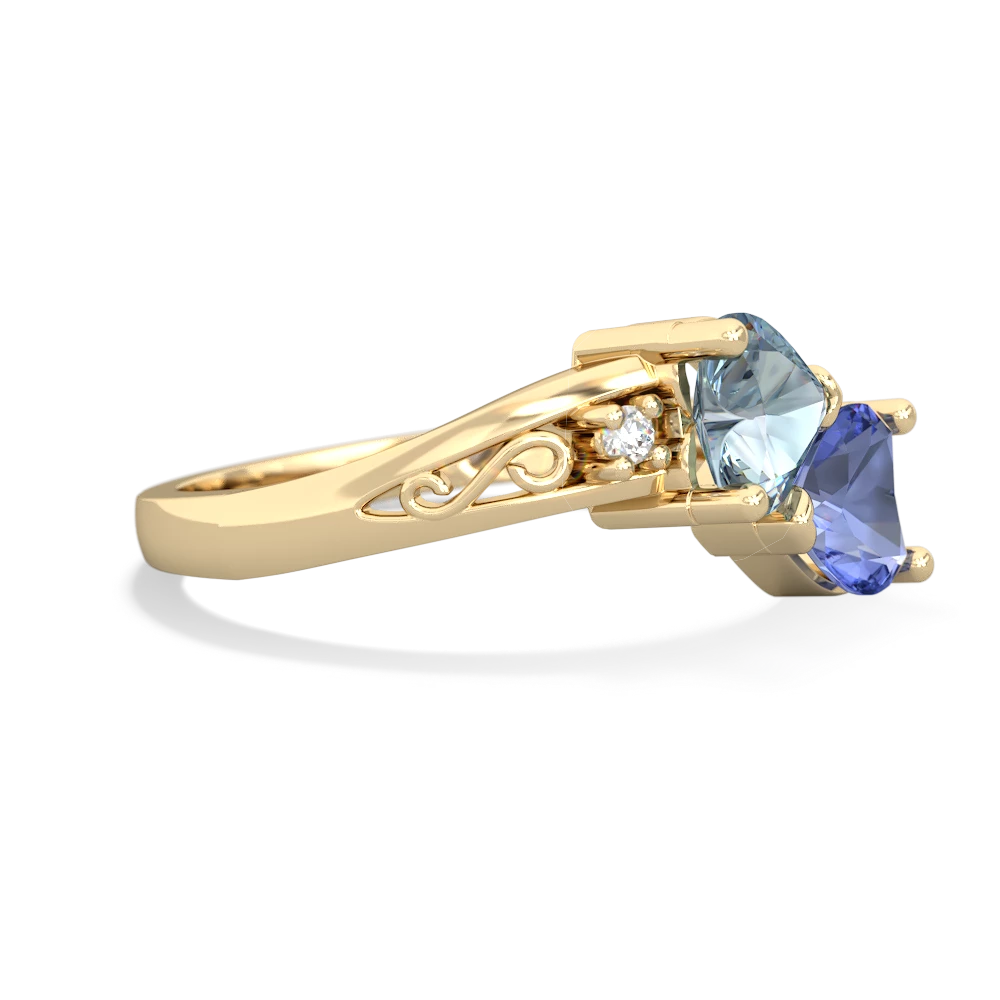 Aquamarine Snuggling Hearts 14K Yellow Gold ring R2178