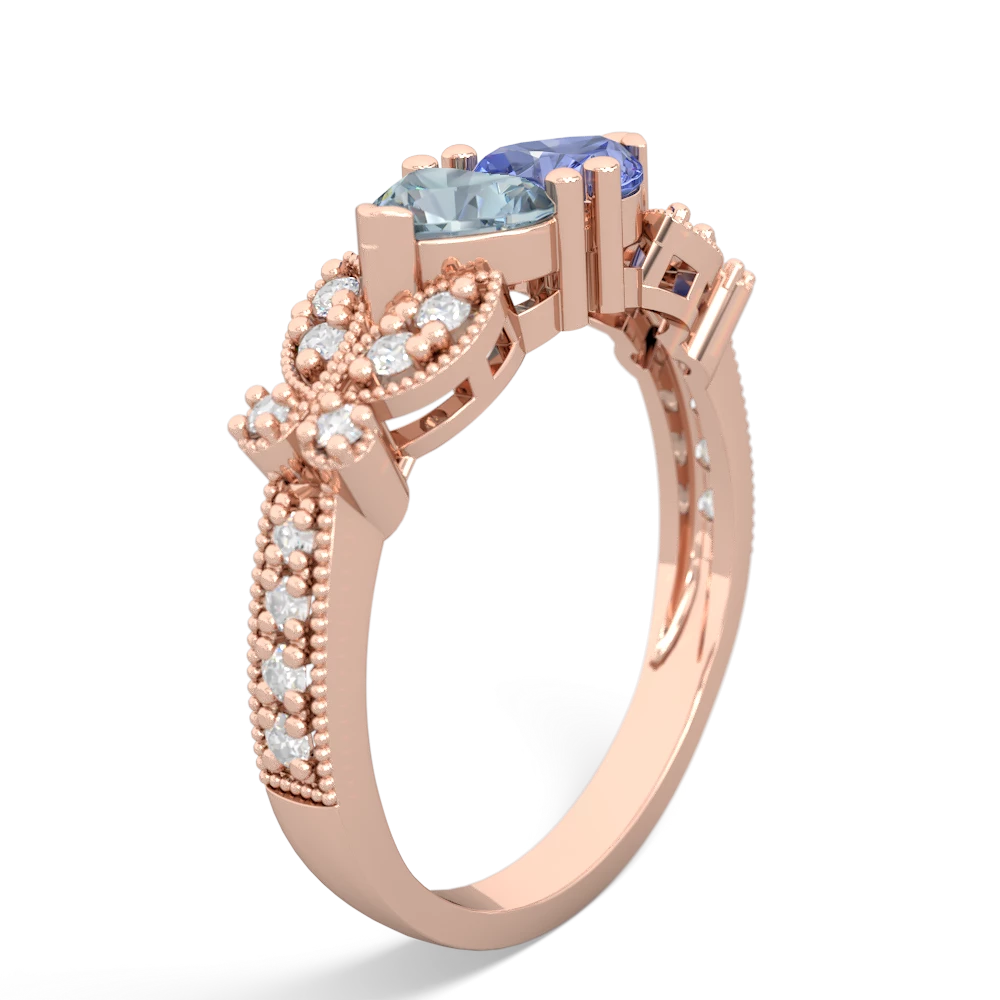 Aquamarine Diamond Butterflies 14K Rose Gold ring R5601