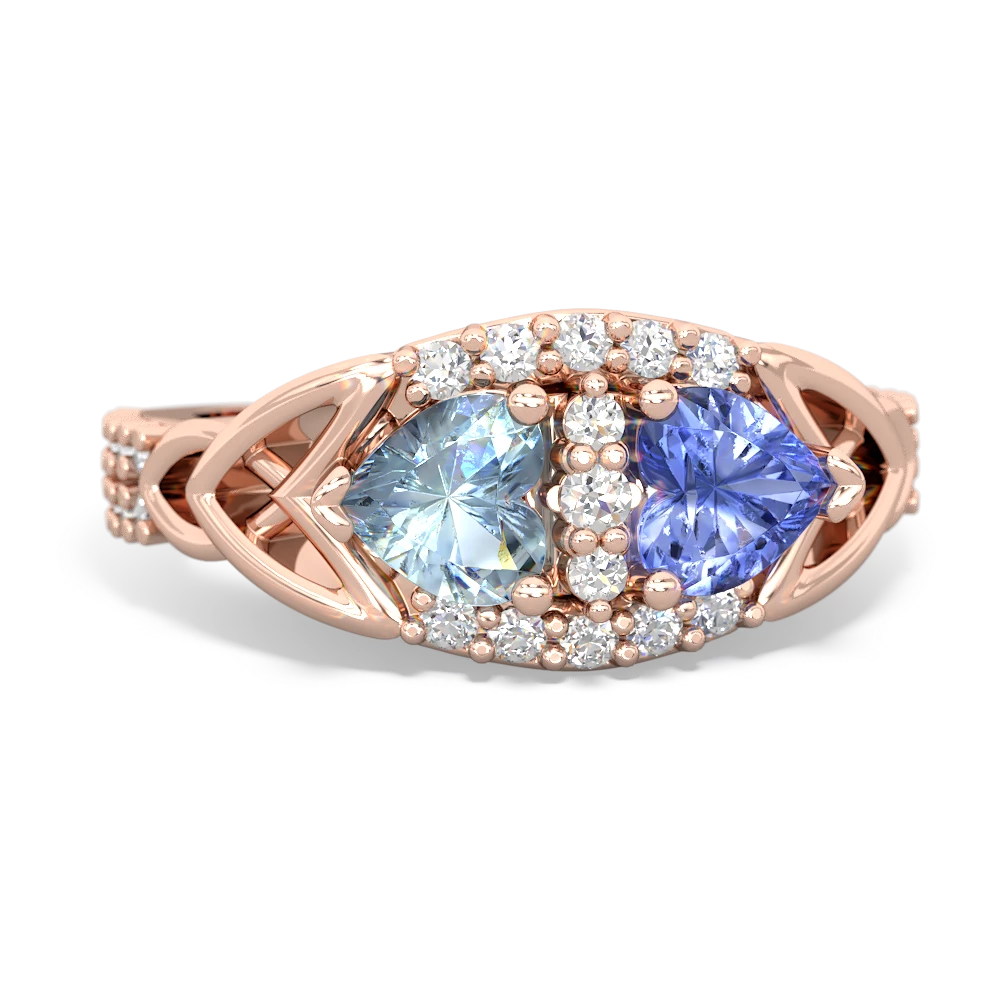 Aquamarine Sparkling Celtic Knot 14K Rose Gold ring R2645