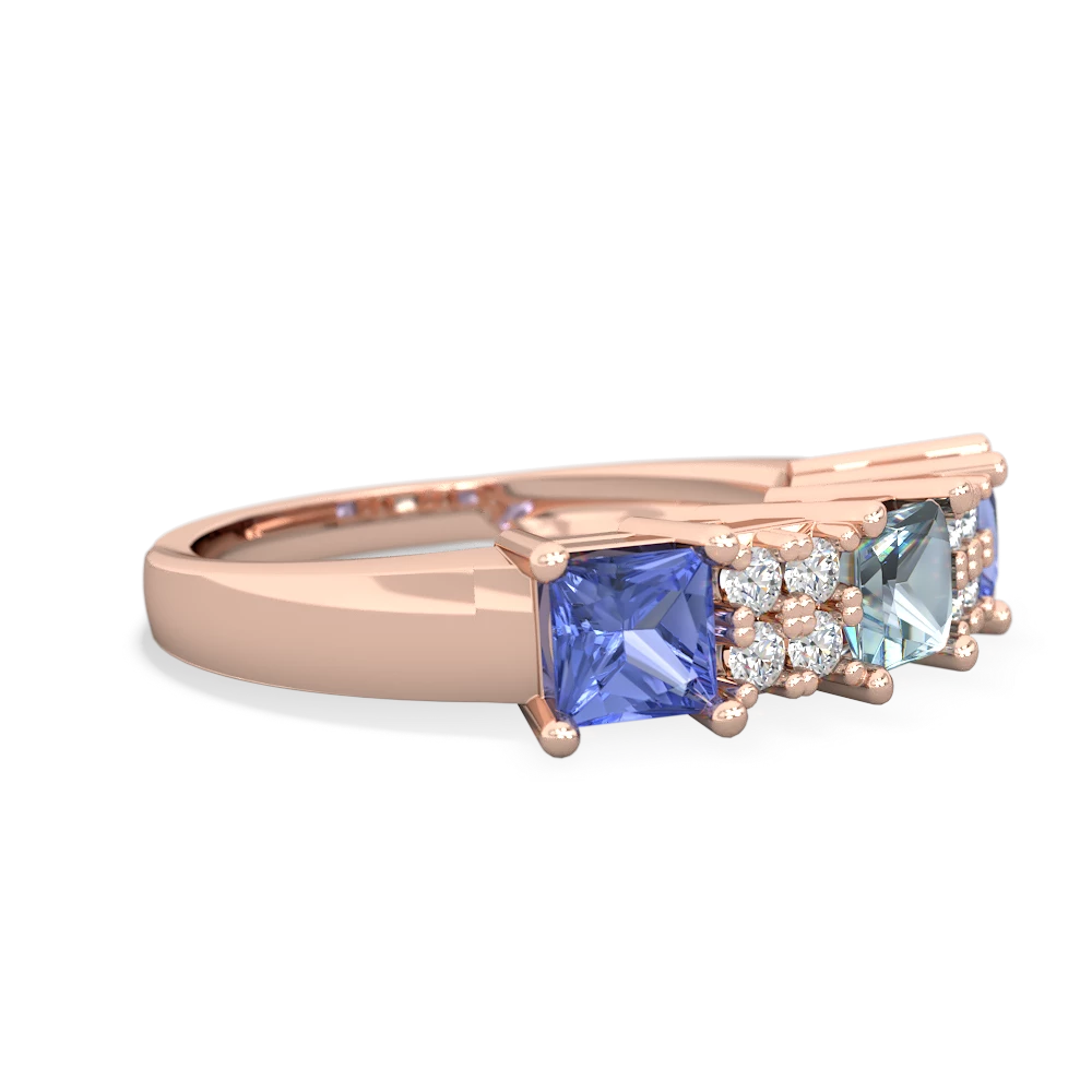 Aquamarine Three Stone Diamond Cluster 14K Rose Gold ring R2592