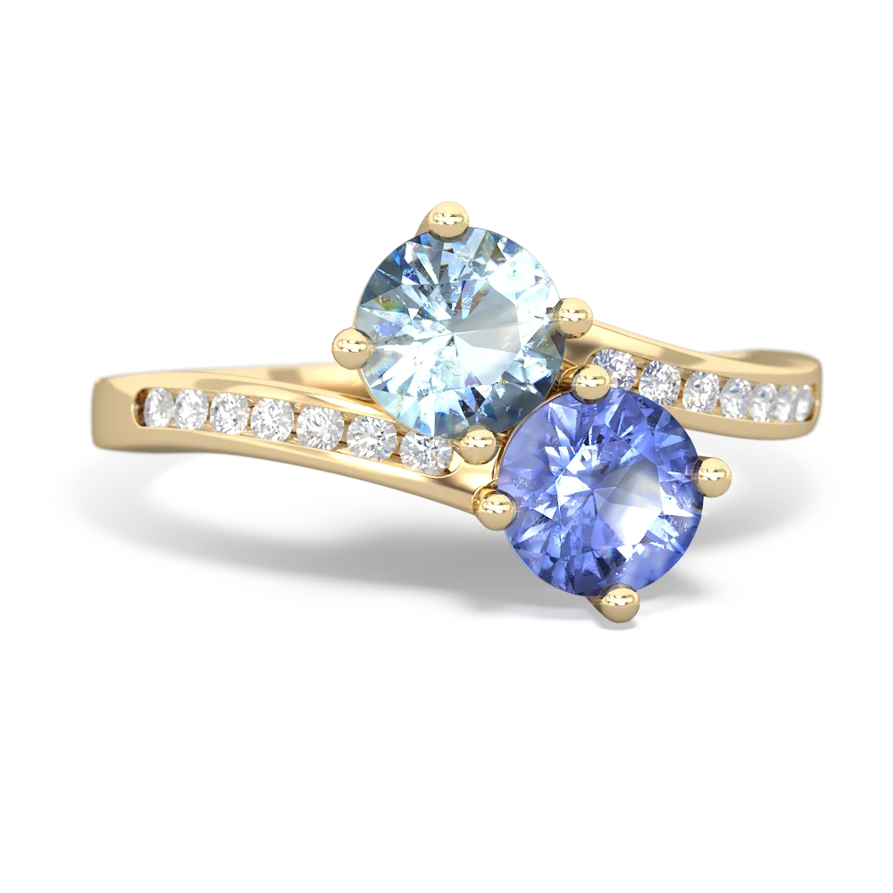 Aquamarine Channel Set Two Stone 14K Yellow Gold ring R5303