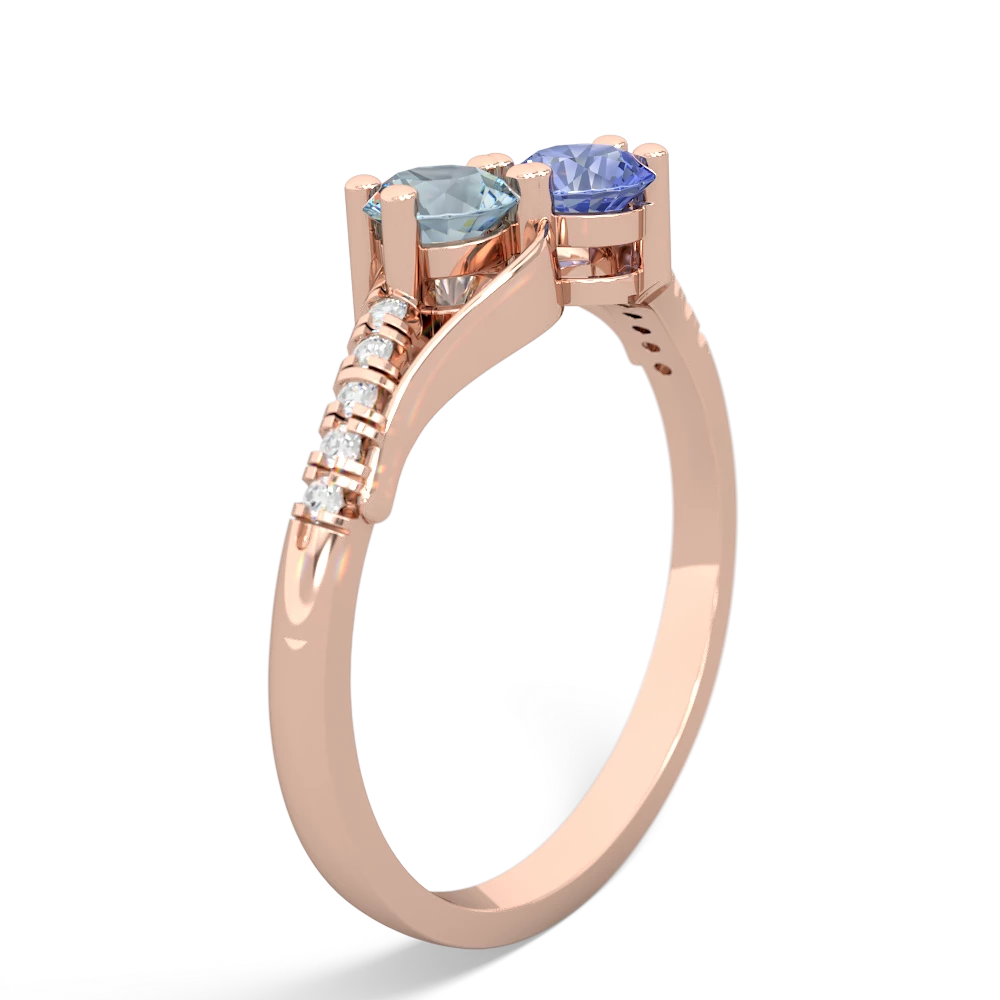 Aquamarine Infinity Pave Two Stone 14K Rose Gold ring R5285