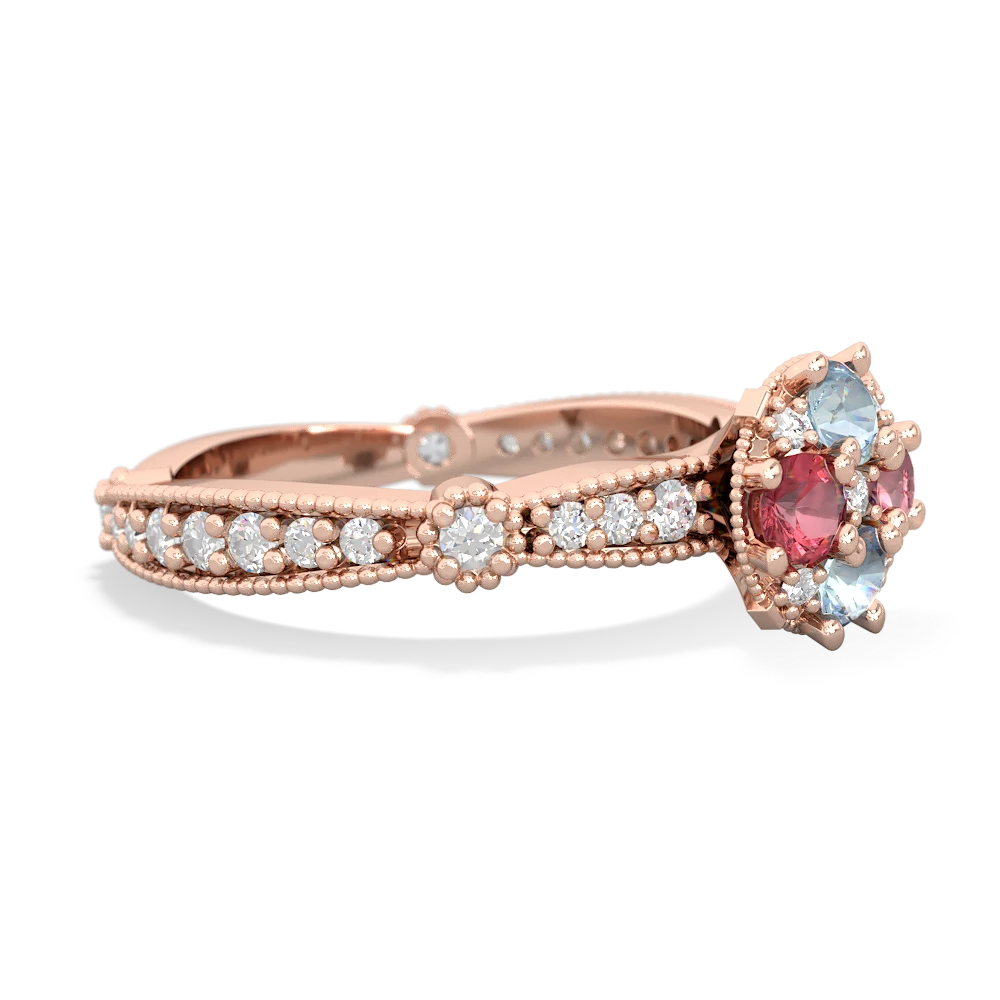 Aquamarine Sparkling Tiara Cluster 14K Rose Gold ring R26293RD