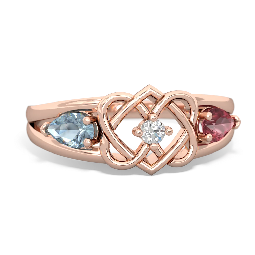 Aquamarine Hearts Intertwined 14K Rose Gold ring R5880