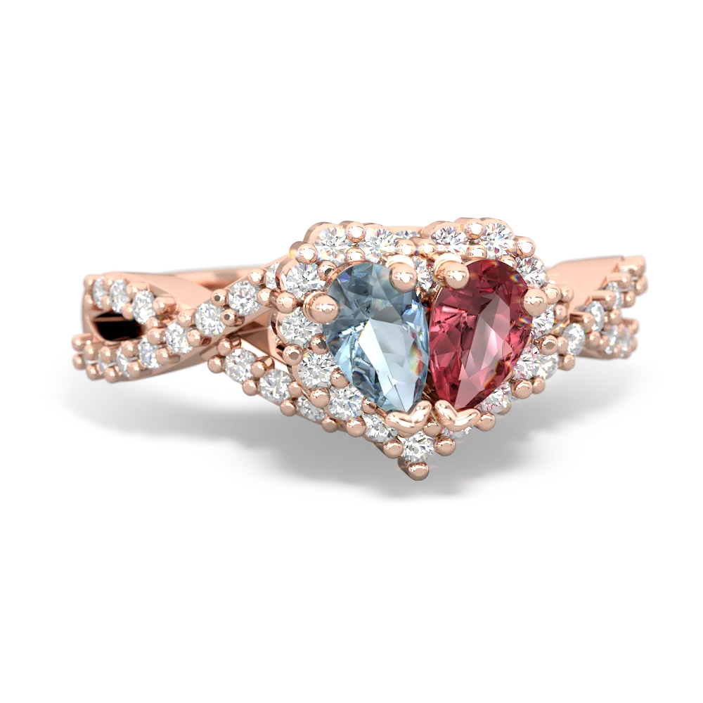 Aquamarine Diamond Twist 'One Heart' 14K Rose Gold ring R2640HRT