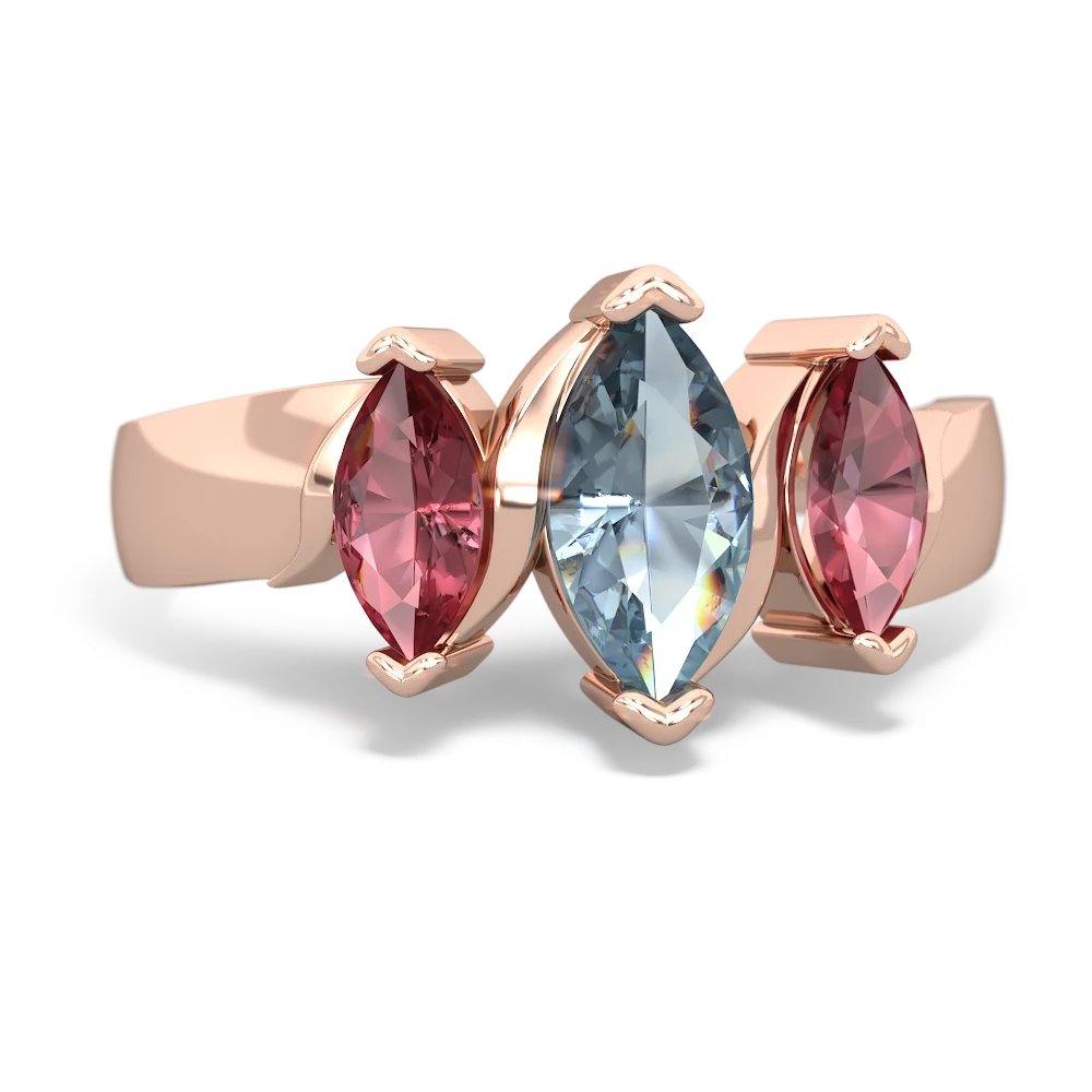 Aquamarine Three Peeks 14K Rose Gold ring R2433