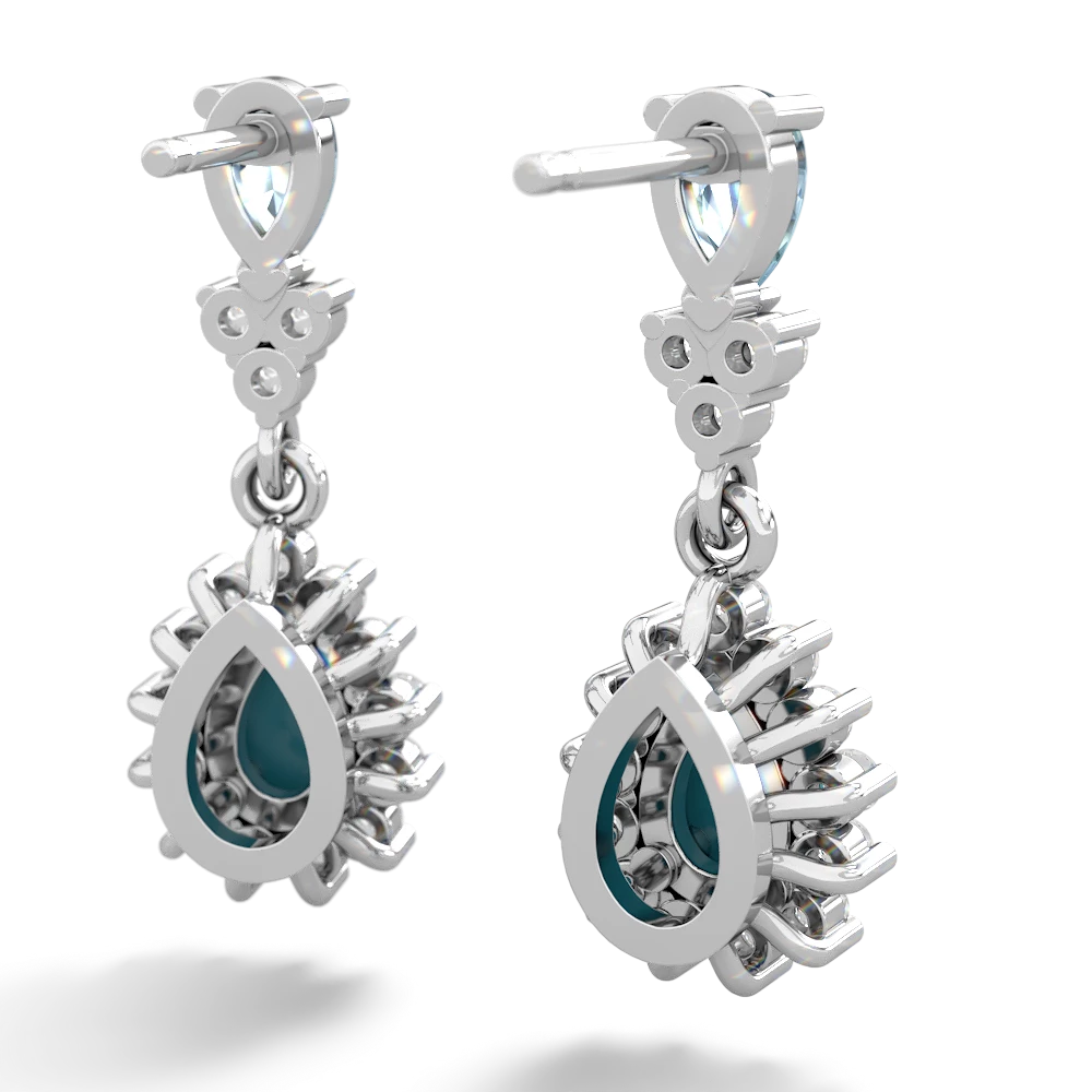 Aquamarine Halo Pear Dangle 14K White Gold earrings E1882