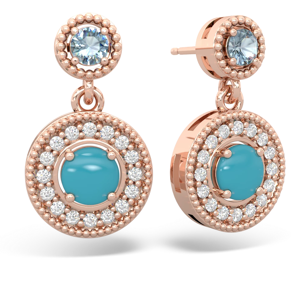 Aquamarine Halo Dangle 14K Rose Gold earrings E5319