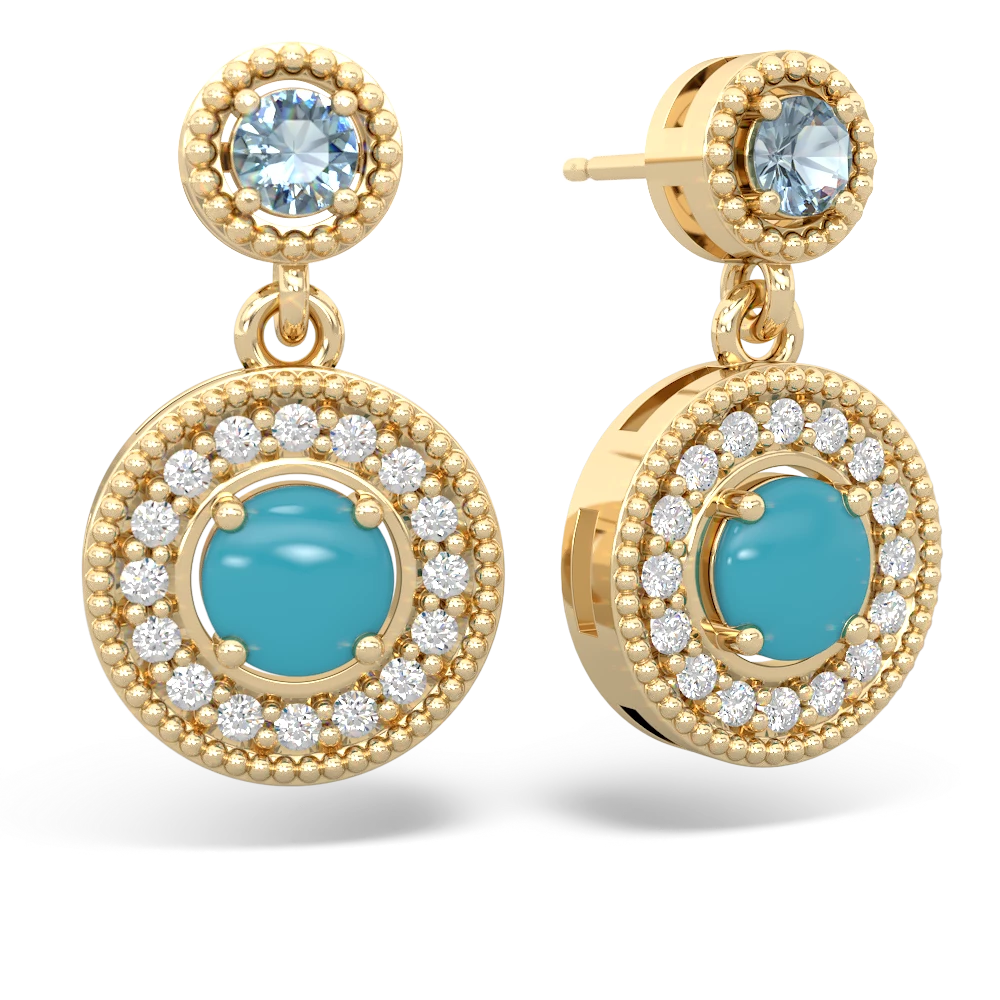 Aquamarine Halo Dangle 14K Yellow Gold earrings E5319